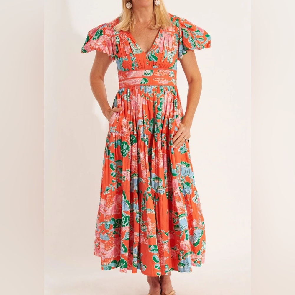 CK Bradley Heather Floral Midi Dress in orange and Green small NWT